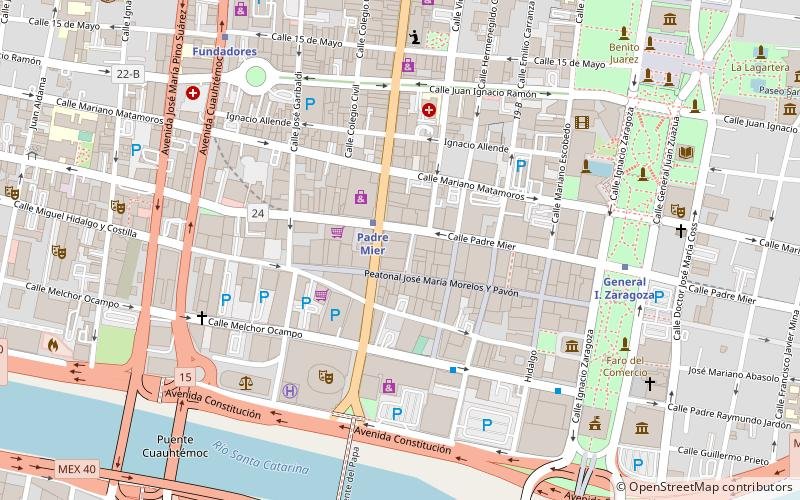 Mapa del centro de Monterrey entre Av. Cuauhtémoc, Av. Constitución y la Macroplaza